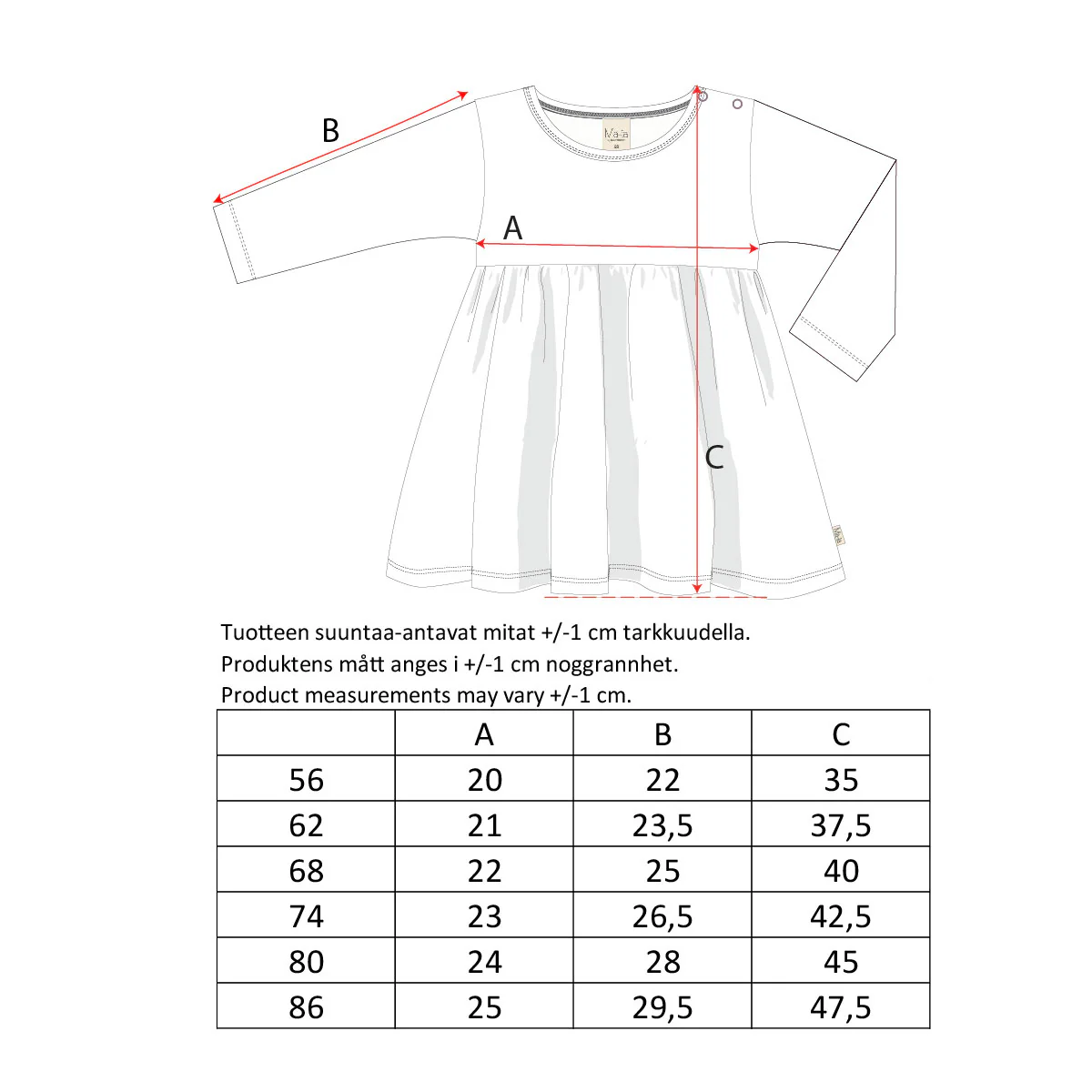 Pihlaja-veluurimekko vauvalle, luonnonvalkoinen - Image 5